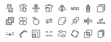 İlgili vektör çizgisi simgelerini düzenleyen basit bir set. Ekin, kopyalama, ölçek, döndürme ve daha fazlası gibi simgeler içerir. Düzenlenebilir felç. 48x48 Piksel Mükemmel. Beyaz arkaplanda.