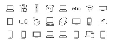 Akıllı cihazlar, cihazlar, bilgisayar donanımı ve elektronik aletler. Ağ ve mobil vektör çizgileri için elektronik aygıt simgeleri. Düzenlenebilir felç. 480x480 piksel.