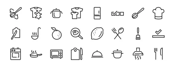 Set Von Koch Und Küchensymbolen Vektorzeilen Enthält Symbole Wie Pfanne — Stockvektor