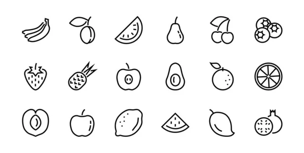 Fruit Icon Set Linee Vettoriali Contiene Icone Come Mela Banana — Vettoriale Stock