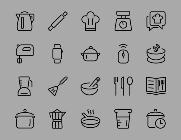 Conjunto Iconos Para Cocinar Cocina Líneas Vectoriales Contiene Iconos Como — Vector de stock