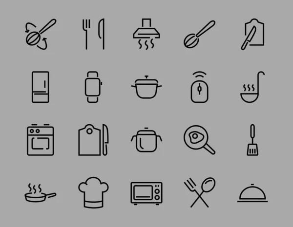 Conjunto Iconos Cocina Cocina Líneas Vectoriales Contiene Iconos Como Sartén — Vector de stock