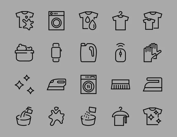 Sencillo Conjunto Lavado Relacionados Con Línea Vectores Iconos Contiene Iconos — Vector de stock