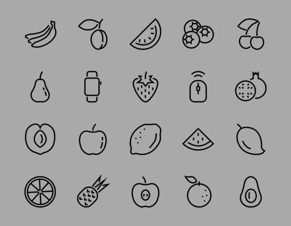 Set Iconos Frutas Líneas Vectoriales Contiene Iconos Como Manzana Plátano — Archivo Imágenes Vectoriales