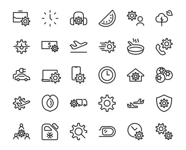 Vektör Satır Simgeleri ile ilgili basit bir ayar ve seçenekler kümesi. Belirlenmiş zaman, iş, telefon ve daha fazlası gibi simgeler içerir. Düzenlenebilir Vuruş.. 480x480.