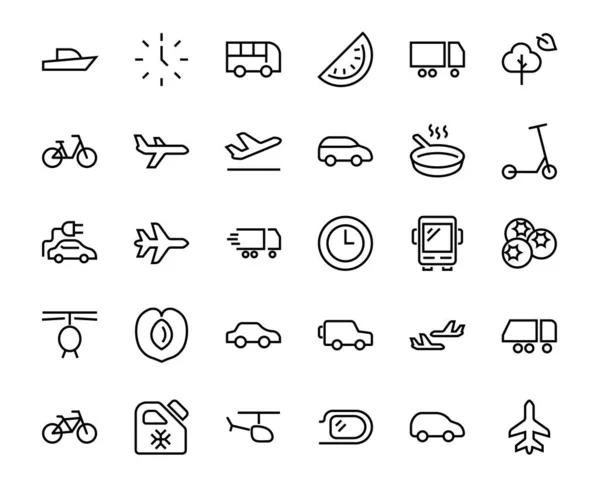 Ensemble Icônes Lignes Vectorielles Liées Aux Transports Publics Contient Des — Image vectorielle