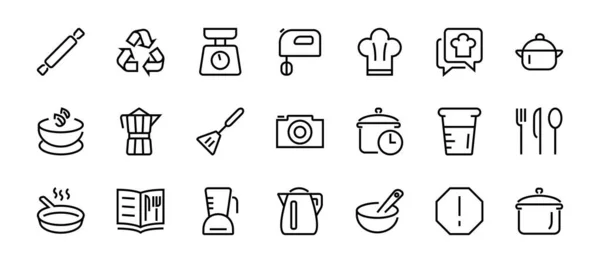 Set Van Pictogrammen Voor Koken Keuken Vector Lijnen Bevat Pictogrammen — Stockvector