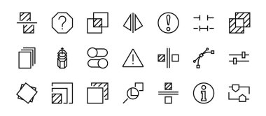 İlgili vektör çizgisi simgelerini düzenleyen basit bir set. Ekin, kopyalama, ölçek, döndürme ve daha fazlası gibi simgeler içerir. Düzenlenebilir felç. 48x48 Piksel Mükemmel. Beyaz arkaplanda