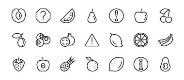 Meyve Simgesi Seti, Vektör satırları, elma, muz, kiraz, limon, karpuz, Avokado Düzenleme vuruşu, 48x48 piksel, beyaz arkaplan, 10