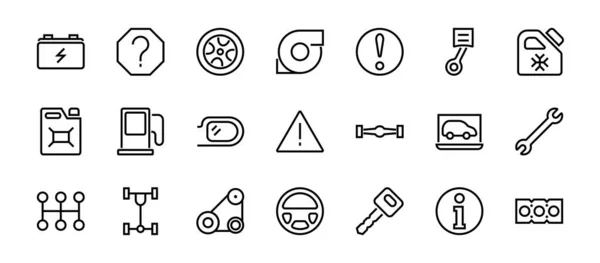 Eine einfache Reihe von Kfz-Dienstleistungen im Zusammenhang mit Vektorzeilensymbolen. Enthält Symbole wie Öl, Diagnose, Turbine, Lenkrad, Fahrwerk, Getriebe und vieles mehr. Editierbare Bewegung. 480x480 Auf weißem Hintergrund — Stockvektor