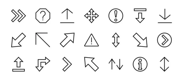 Uppsättning av radpilar, riktningar, pilar, innehåller ikoner såsom paus, fortsättning, direkt, till höger, Redigerbar stroke. 480x480, På en vit bakgrund, Vektor illustration — Stock vektor