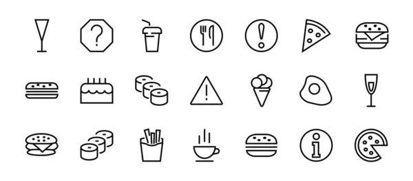 Prosty zestaw ikon fast food związanych z linią wektorową. Zawiera ikony, takie jak pizza, burger, sushi, rower, jajecznica i więcej. Edytowalny udar. 480x480 pikseli doskonała, EPS 10 — Wektor stockowy