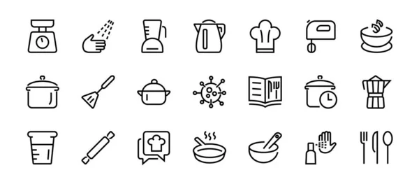 Conjunto Iconos Para Cocinar Cocina Líneas Vectoriales Contiene Iconos Como — Vector de stock