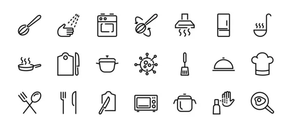 Набор Кулинарных Кухонных Иконок Векторные Линии Содержит Такие Иконки Сковородка — стоковый вектор
