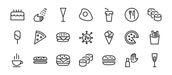 一组与传送线相关的简单的快餐图标 包含了比萨饼 汉堡包 自行车 炒蛋等图标 轻盈的一击 480X480像素完美 Eps — 图库矢量图片