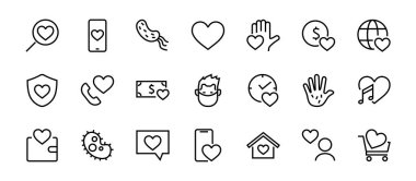  Aşk hakkındaki ikonlar müzik aşkı, aşk ilanı, kalp, favori ev, doğrusal set gibi ikonlar içerir. Beyaz arka planda bir vektör. Düzenlenebilir felç. 480x480