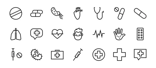 Einfaches Set Von Medikamenten Pillen Verwandte Vector Line Icons Enthält — Stockvektor