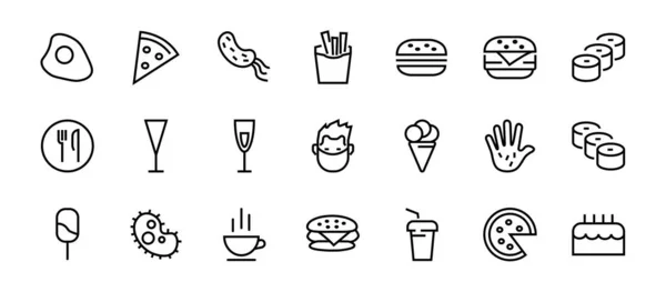 Una Semplice Serie Icone Del Fast Food Relative Alla Linea — Vettoriale Stock