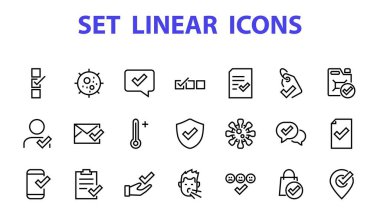 A simple set of claim related vector line icons. Contains icons such as security guarantee, received document, read message, verification, quality and much more. Editable Bar. 480x480 clipart
