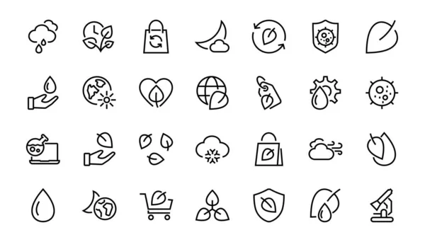 Ecology Icon Set Vektorzeilen Enthält Symbole Wie Photosynthese Umweltschutz Umweltfreundliches — Stockvektor