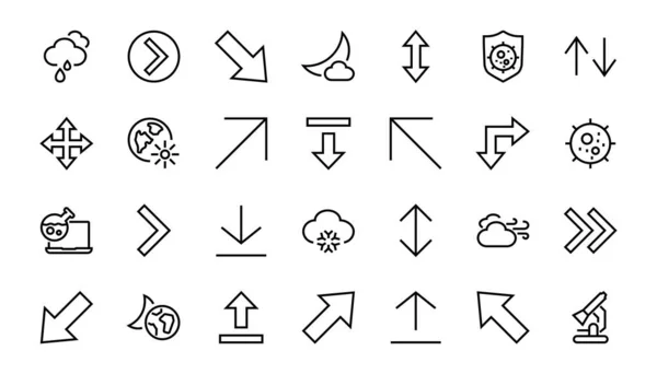 Conjunto Flechas Línea Direcciones Flechas Contiene Iconos Como Pausa Continuación — Archivo Imágenes Vectoriales