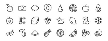 Meyve Simgesi Seti, Vektör satırları, elma, muz, kiraz, limon, karpuz, Avokado Düzenleme vuruşu, 48x48 piksel, beyaz arkaplan, 10.