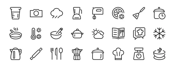 Set Van Pictogrammen Voor Koken Keuken Vector Lijnen Bevat Pictogrammen — Stockvector