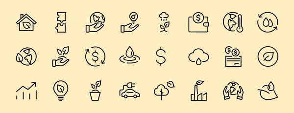 Conjunto Iconos Sobre Tema Ecología Líneas Vectoriales Contiene Iconos Como — Archivo Imágenes Vectoriales