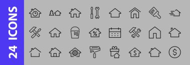 Basit çizgi vektör ev simgeleri kümesi. Evin sembollerini içeriyor, evi ve daha fazlasını. Düzenlenebilir felç. 480x480 piksel mükemmel