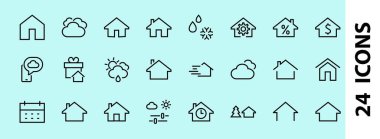 Basit çizgi vektör ev simgeleri kümesi. Evin sembollerini içeriyor, evi ve daha fazlasını. Düzenlenebilir felç. 480x480 piksel mükemmel