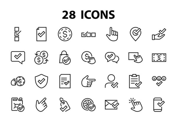 A simple set of claim related vector line icons. Contains icons such as security guarantee, received document, read message, verification, quality and much more. Editable Bar. 480x480