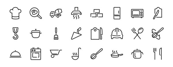 Set Von Koch Und Küchensymbolen Vektorzeilen Enthält Symbole Wie Pfanne — Stockvektor