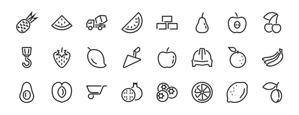 Fruit Icon Set Vector Lines Contains Icons Apple Banana Cherry — стоковый вектор