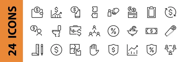 Conjunto Iconos Línea Vectorial Negocio Contiene Símbolos Usuario Pictogramas Dólares — Vector de stock