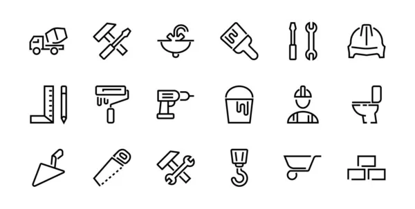 Set Construction Icons Simple Vector Lines Contains Icons Builder Roller — Stock Vector