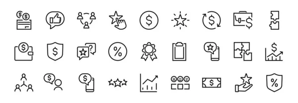 Σύνολο Εικονιδίων Γραμμής Επιχειρηματικού Φορέα Περιέχει Σύμβολα Των Χρηστών Δολάρια — Διανυσματικό Αρχείο