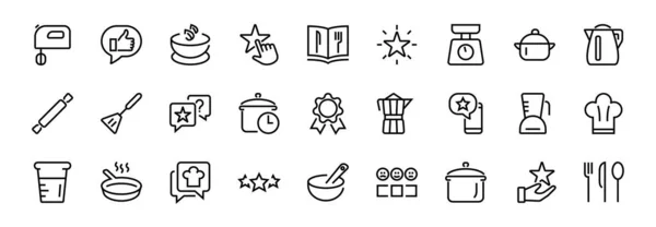 Set Von Symbolen Für Kochen Und Küche Vektorlinien Enthält Symbole — Stockvektor