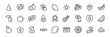 Meyve Simgesi Seti, Vektör satırları, elma, muz, kiraz, limon, karpuz, Avokado Düzenleme vuruşu, 48x48 piksel, beyaz arkaplan, 10