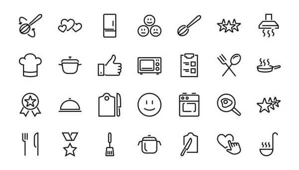 Conjunto Iconos Cocina Cocina Líneas Vectoriales Contiene Iconos Como Sartén — Vector de stock