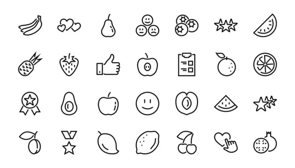 Fruit Icon Set Linee Vettoriali Contiene Icone Come Mela Banana — Vettoriale Stock