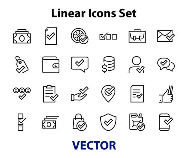 İlgili vektör çizgisi simgelerinden oluşan basit bir set. Güvenlik garantisi, alınan belge, okunan mesaj, doğrulama, kalite ve daha fazlası gibi simgeler içerir. Düzenlenebilir Bar. 480x480