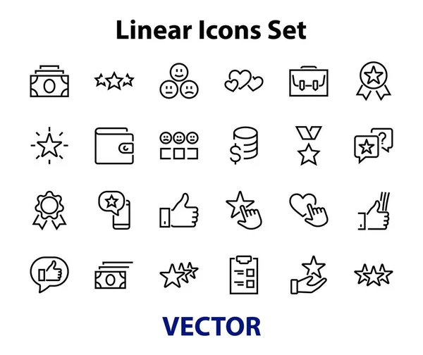 Simple Set Feedback Revisa Iconos Línea Delgada Evaluación Revisión Star — Vector de stock