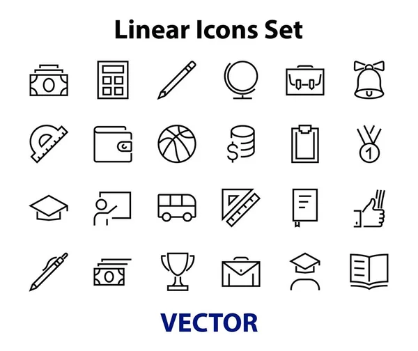 Simple Conjunto Artículos Escolares Contiene Iconos Como Estudiante Premio Geografía — Vector de stock