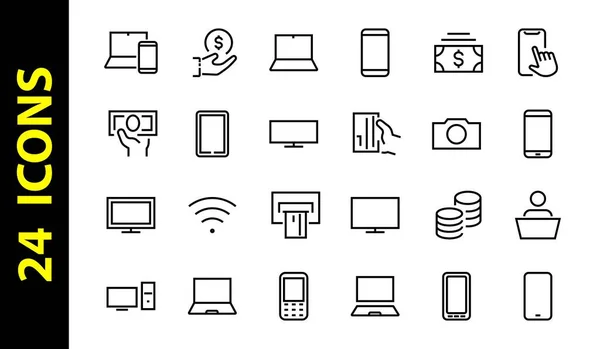 Satz von intelligenten Geräten und Geräten, Computerhardware und Elektronik. Symbole für elektronische Geräte für Web- und mobile Vektorlinien. Essbarer Schlaganfall. 480x480 Pixel — Stockvektor