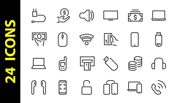 Een set van slimme apparaten en gadgets, computer hardware en elektronica. Elektronische apparaatpictogrammen voor web en mobiele vectorlijnen. Computer, telefoon. Bewerkbare beroerte. 48x48 pixels — Stockvector