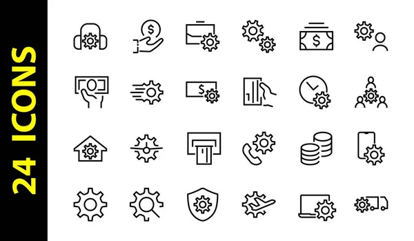 Een eenvoudige set van instellingen en opties met betrekking tot Vector Line Iconen. Bevat pictogrammen zoals ingestelde tijd, bedrijf, telefoon en nog veel meer. Bewerkbare Stroke.. 480x480 — Stockvector