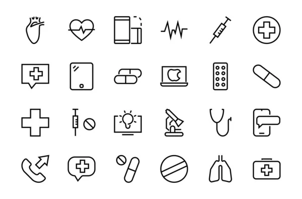 Eenvoudige Set Van Geneeskunde Pillen Gerelateerde Vectorlijn Pictogrammen Bevat Pictogrammen — Stockvector
