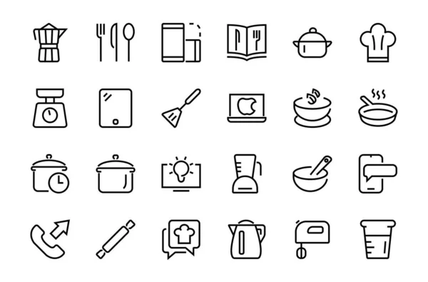 Conjunto Iconos Para Cocinar Cocina Líneas Vectoriales Contiene Iconos Como — Vector de stock