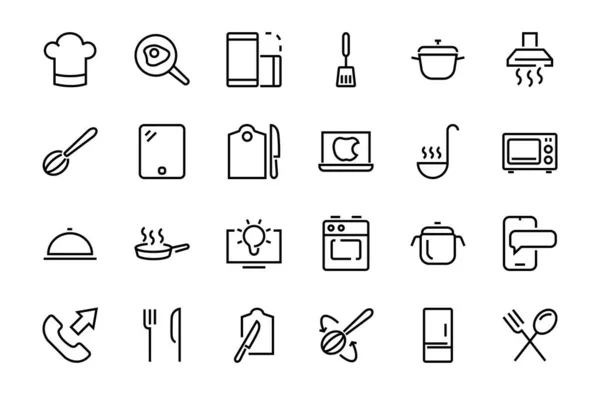 Set Van Koken Keuken Iconen Vector Lijnen Bevat Pictogrammen Zoals — Stockvector