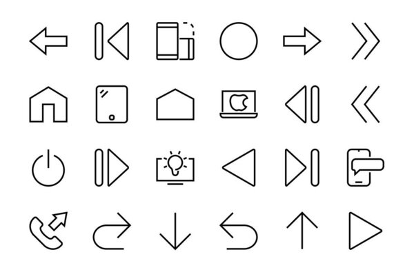 Set of line arrows, directions, arrows, contains icons such as pause, continuation, directly, to the right, Editable stroke. 480x480, On a white background, Vector illustration.